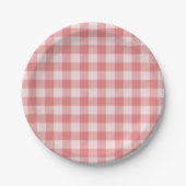 Lachs Pink Gingham Karierte Papierplatte Pappteller (Vorderseite)