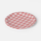 Lachs Pink Gingham Karierte Papierplatte Pappteller (Schrägansicht)