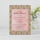 Lachs Pink Glitzer Brown Giraffes Kinderdusche Einladung (Stehend Vorderseite)