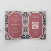 Lachs Pink Paisley Muster QR Code Indian Wedding Einladung (Innenseite)