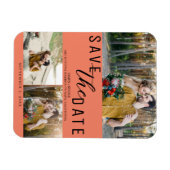 Lachs Pink Save the Date Hochzeit 3 Fotos Magnet (Horizontal)