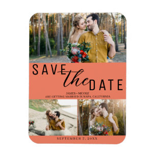 Lachs Pink Save the Date Hochzeit 3 Fotos Magnet