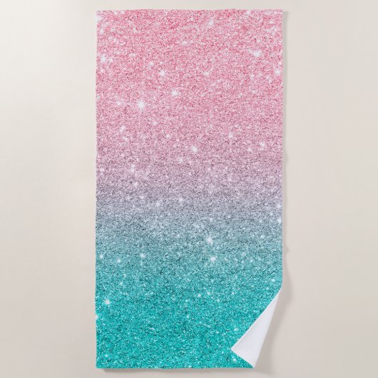 Lachs Pink & Türkise Ombre Imitate Glitzer Strandtuch (Vorderseite)