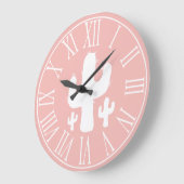 Lachs Pink & White Cactus Silhouette Große Wanduhr (Winkel)