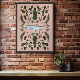 Lachs PNW Nature Fir Ferns Berries Forest Forage Poster