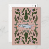 Lachs PNW Nature Fir Ferns Berries Fressfest Postkarte (Vorne/Hinten)