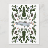 Lachs PNW Nature Fir Ferns Berries Fressfest Postkarte (Vorderseite)