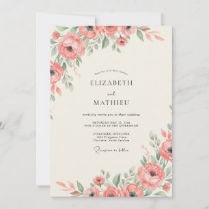 Lachs-Ranunculus-Eukalyptus-Hochzeit Einladung