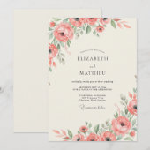 Lachs-Ranunculus-Eukalyptus-Hochzeit Einladung (Vorne/Hinten)