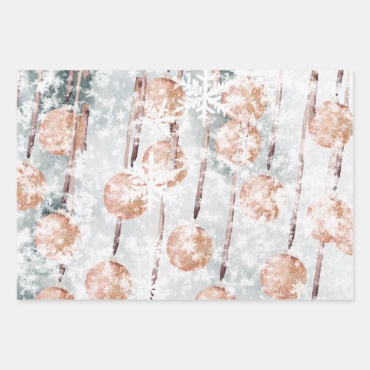 Lachs Rosa Ball Ornament Schneeflocken Geschenkpapier Set (Vorderseite 3)