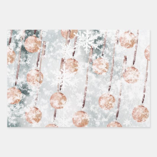 Lachs Rosa Ball Ornament Schneeflocken Geschenkpapier Set (Vorderseite)