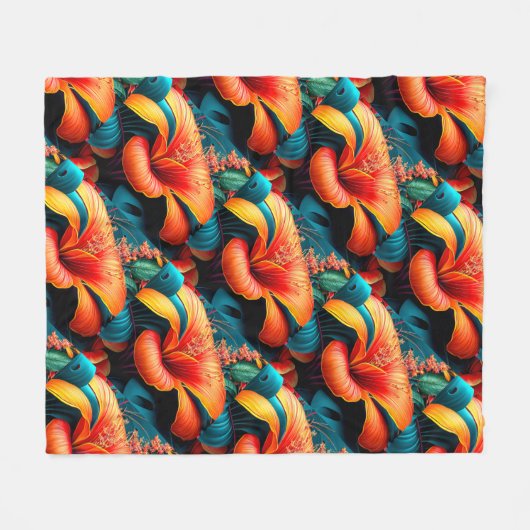 Lachs Rosa Blume Muster Fleecedecke (Vorderseite (Horizontal))