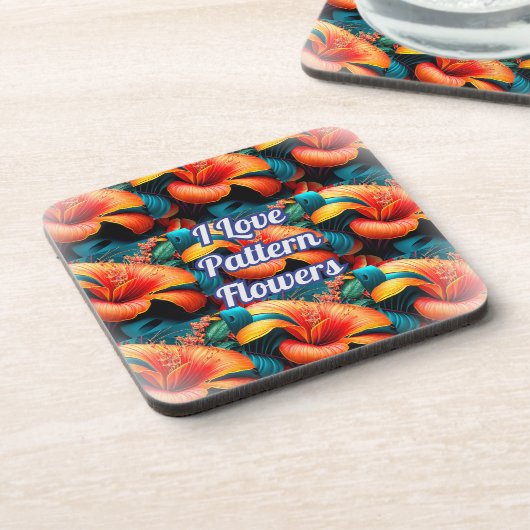 Lachs Rosa Blume Muster Getränkeuntersetzer (Linke Seite)