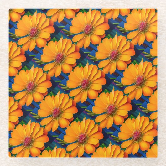 Lachs Rosa Blumenmuster Glasuntersetzer (Vorderseite)