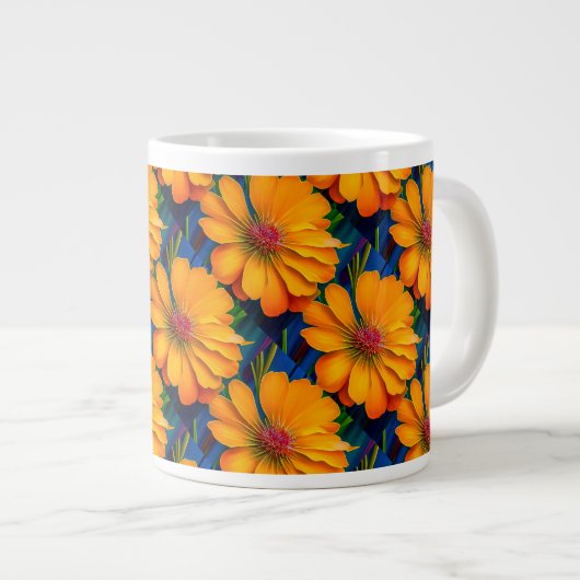 Lachs Rosa Blumenmuster Jumbo-Tasse (Vorderseite Rechts)