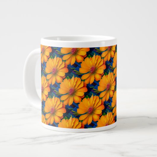 Lachs Rosa Blumenmuster Jumbo-Tasse (Vorderseite Links)