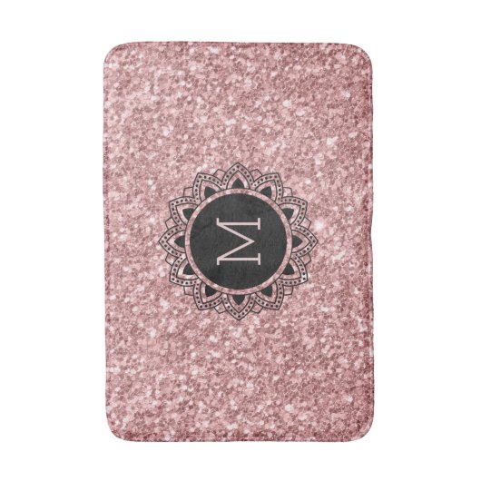Lachs Rosa Glitzer, Verzierter Kreis, Monogramm Badematte (Vorderseite Vertikal)