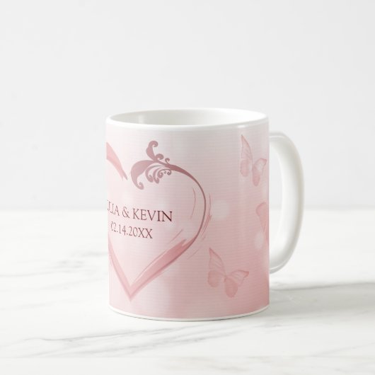 Lachs Rosa Herz Kaffeetasse (VorderseiteRechts)