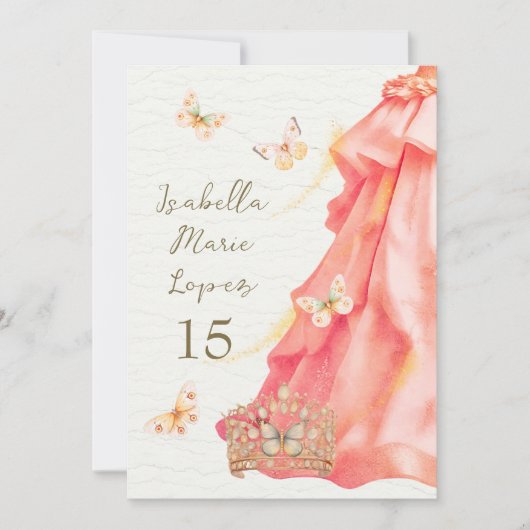Lachs Rosa Kleidung Schmetterlinge Elegant Quincea Einladung (Vorderseite)