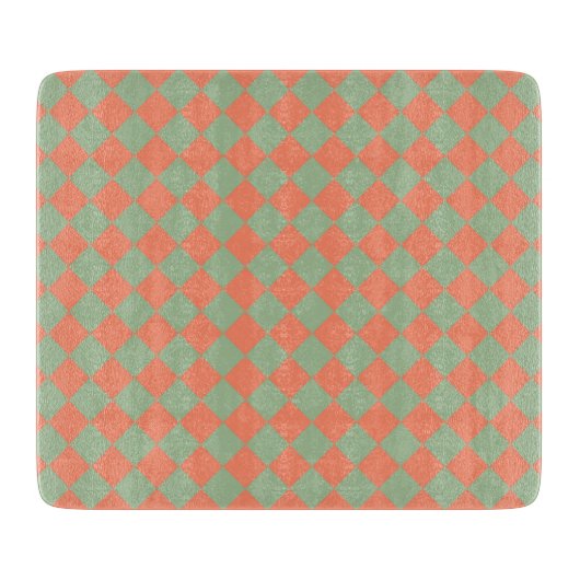 Lachs Rosa Olive Green Schachbrett Diamant Muster Schneidebrett (Vorderseite)