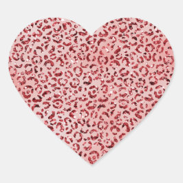Lachs Rosa Ombre Roter Glitzer Leopard Print Herz-Aufkleber