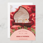 Lachs Rosa Rosen Rahmen Hochzeit Einladung (Vorne/Hinten)