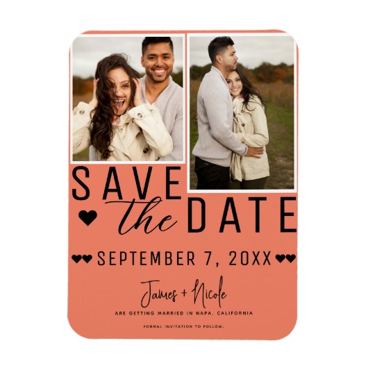 Lachs Rosa Save the Date 2 Foto Hochzeit Magnet (Vertikal)