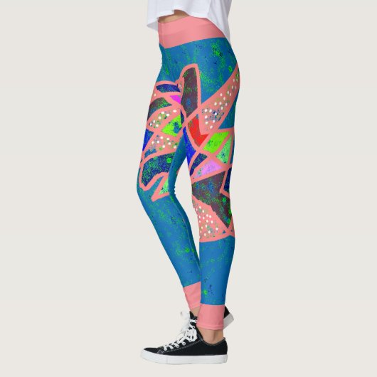 Lachs rosa und blau mit gemischten Farben Leggings (Links)