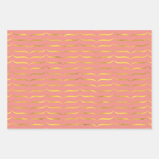 Lachs Rosa und Gold Geschenkpapier Set (Vorderseite 2)