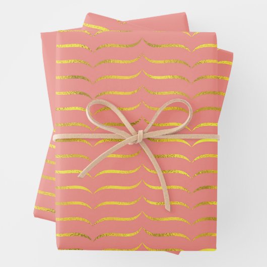 Lachs Rosa und Gold Geschenkpapier Set (Beispiel)