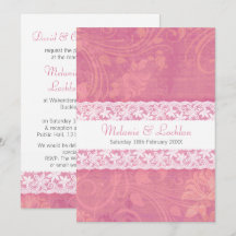 Lachs Rosa weiße Spitze formelle Hochzeitseinladun