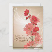 Lachs & Rote Blume/Goldtrimmung Einladung (Vorderseite)