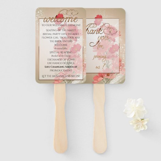 Lachs & Rote Blume/Goldtrimmung Fächer (Vorne und Hinten)