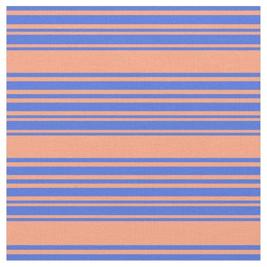 Lachs & Royal Blue Lined/Streifen Muster Stoff (Nahaufnahme)