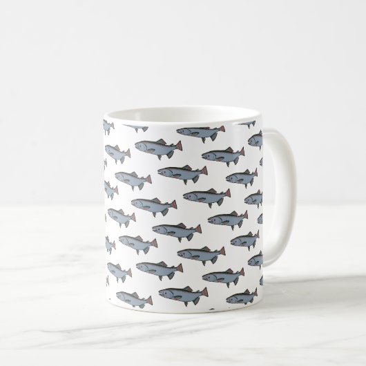 Lachs Schwimmen Muster PNW Fischfang Fluss Kaffeetasse (VorderseiteRechts)