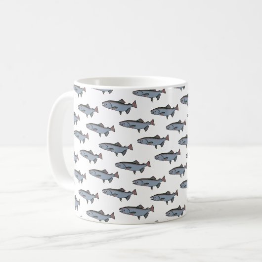 Lachs Schwimmen Muster PNW Fischfang Fluss Kaffeetasse (Vorderseite Links)