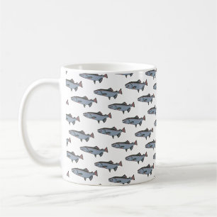 Lachs Schwimmen Muster PNW Fischfang Fluss Kaffeetasse
