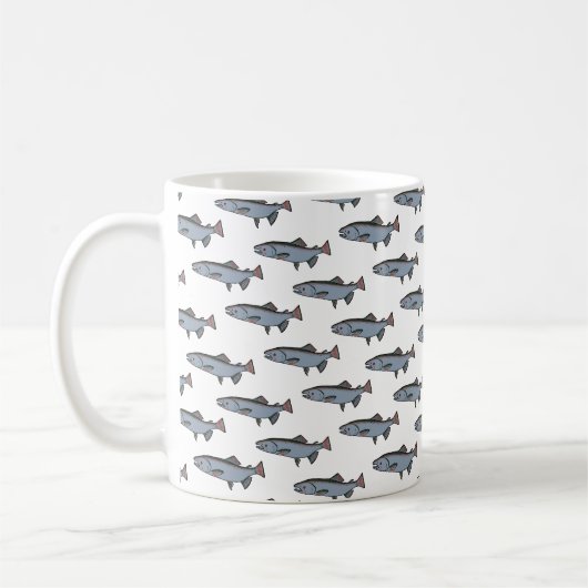Lachs Schwimmen Muster PNW Fischfang Fluss Kaffeetasse (Links)
