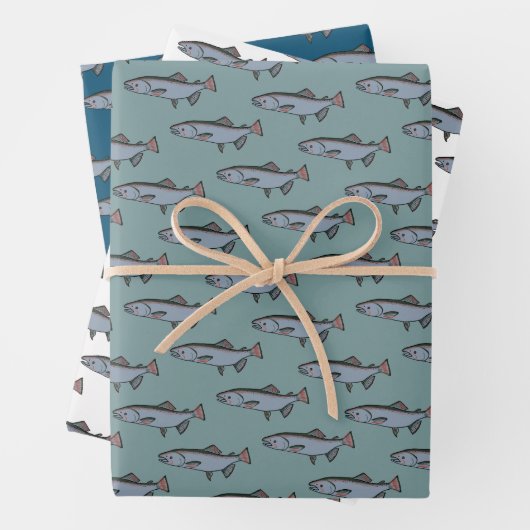 Lachs Schwimmmuster PNW Fischen Geschenkwrake Geschenkpapier Set (Beispiel)