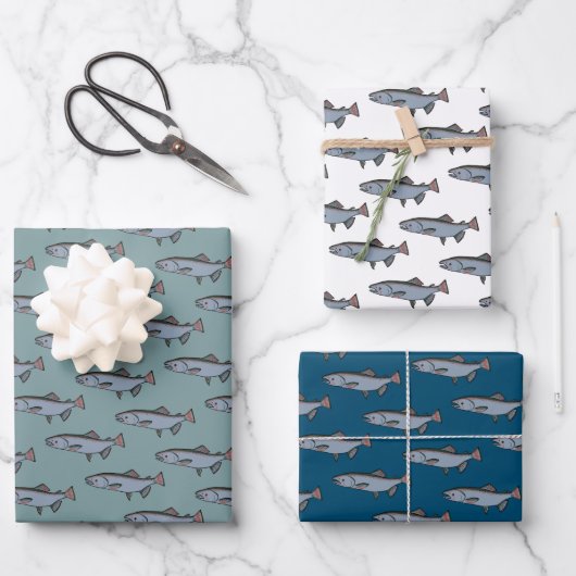 Lachs Schwimmmuster PNW Fischen Geschenkwrake Geschenkpapier Set (Vorderseite)