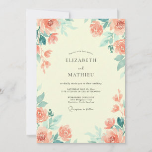 Lachs Seafoam-Rosen-Hochzeit Einladung