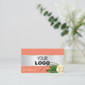 Lachs Silber Dekoration Schöne Rose Blume mit Logo Visitenkarte (Stehend Vorderseite)