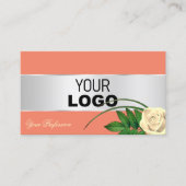 Lachs Silber Dekoration Schöne Rose Blume mit Logo Visitenkarte (Vorderseite)