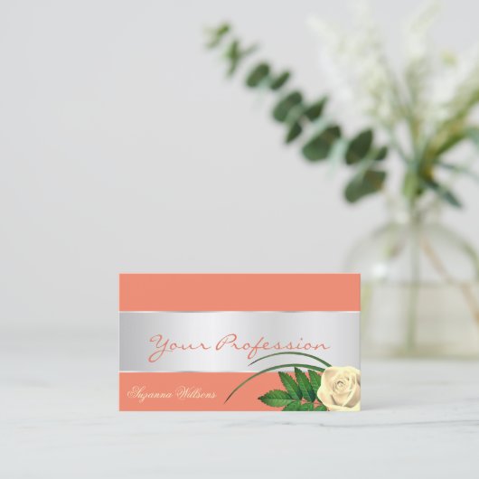 Lachs Silver Decke Niedliche Rose Blume mit Foto Visitenkarte (Stehend Vorderseite)