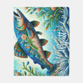 Lachs Springender Mosaik Blumen Blau Personalisier Fleecedecke (Vorderseite)