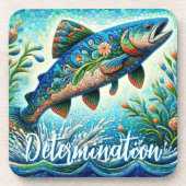 Lachs Springender Mosaik Blumen Blau Personalisier Getränkeuntersetzer (Vorderseite)