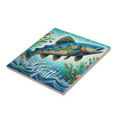 Lachs Springender Mosaik-Blumenmuster Blau Persona Fliese (Seite)