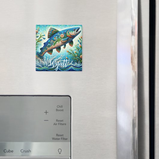 Lachs Springender Mosaik-Blumenmuster Blau Persona Magnet (In Situ (Kühlschrank))