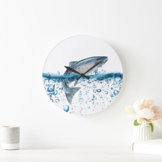 Lachs springt aus Wasser Große Wanduhr (Zuhause)