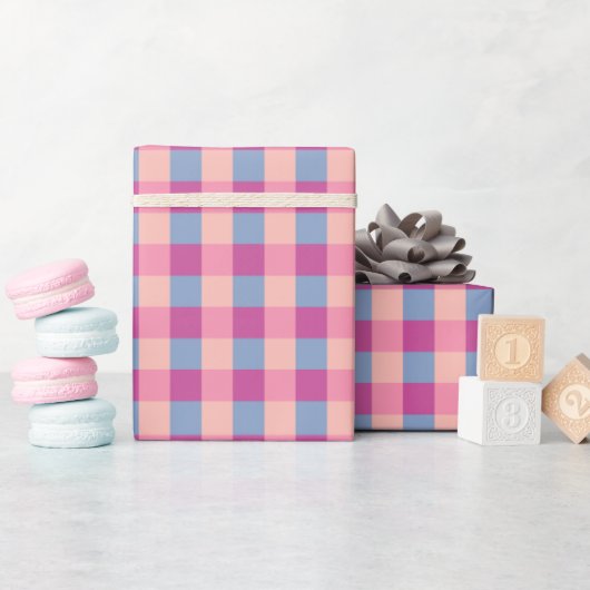 Lachs Strandschnecke Und Magenta Gingham Geschenkpapier (Babyparty)